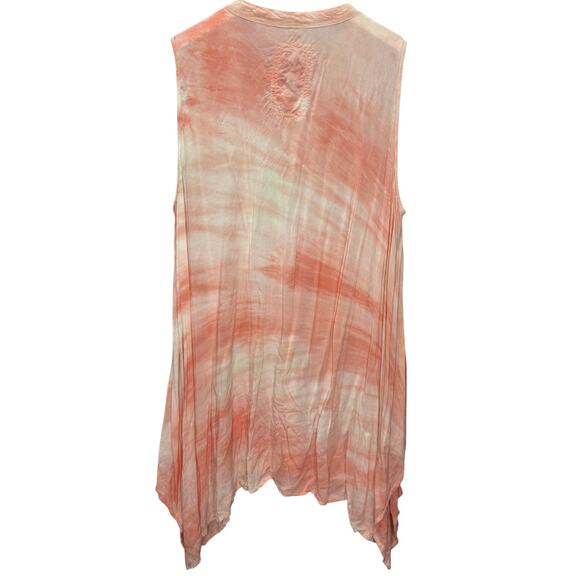 Johnny Was Boho Tunic Sleeveless Shirt Coral Pink Tie Dye Size M Mini Dress - Picture 2 of 6